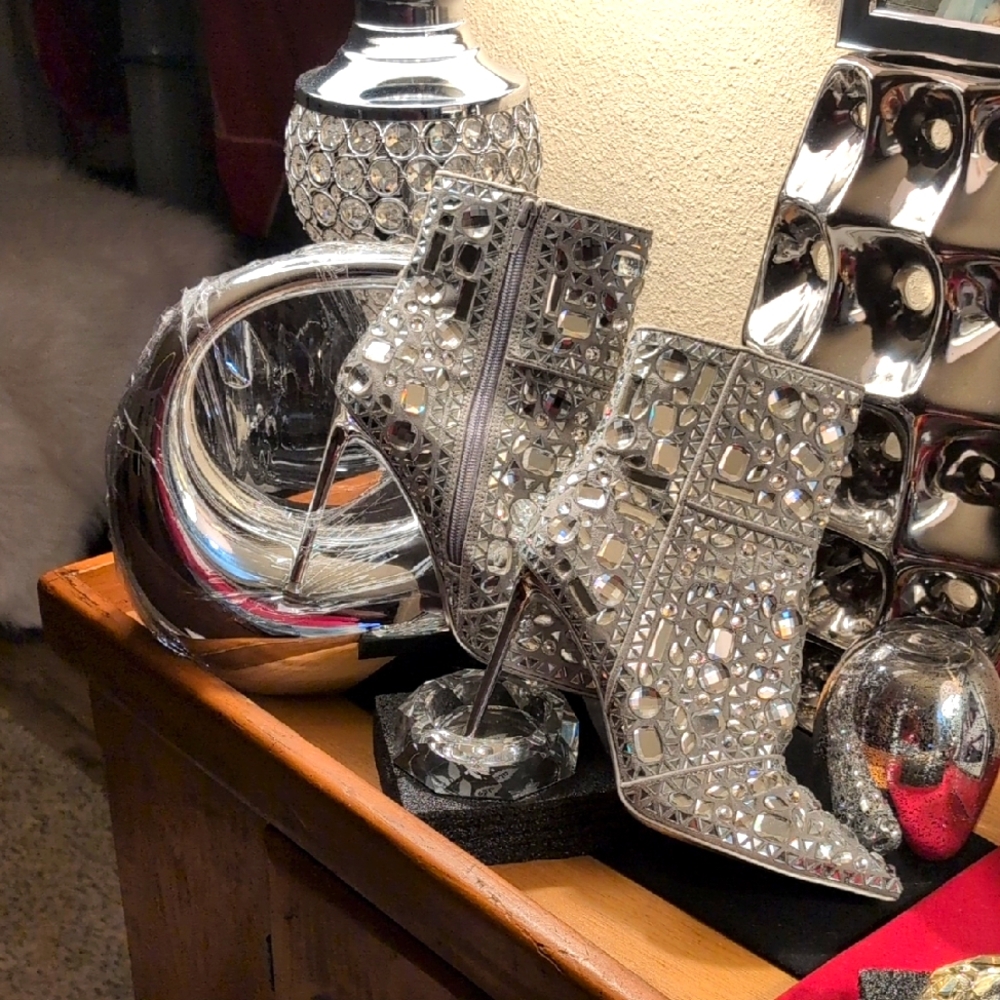 Silver Mirror Studded Ankle Boots